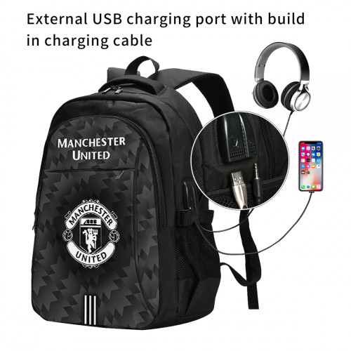 Premier League Manchester United Edition Travel Laptops Backpack with USB Charging Port, Water Resistant