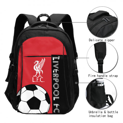 Premier League Liverpool Edition Travel Laptops Backpack with USB Charging Port, Water Resistant