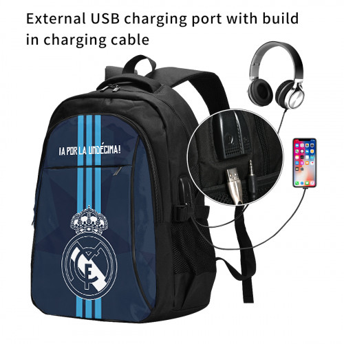 La Liga Real Madrid Edition Travel Laptops Backpack with USB Charging Port, Water Resistant