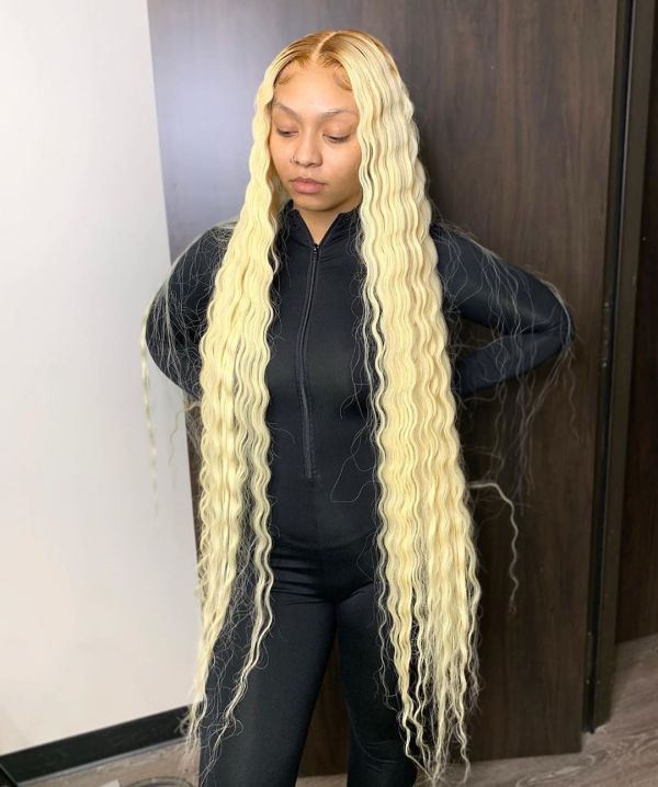 LM #4/613 Deep Wave Human Hair Lace Frontal Wigs Blonde ...