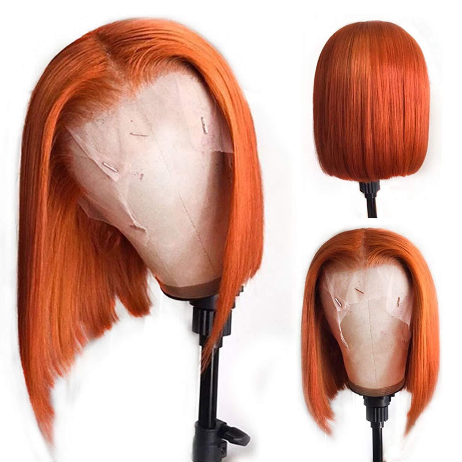 LM Orange Bob Human Hair Wig 13x6 Deep Part Lace Front ...