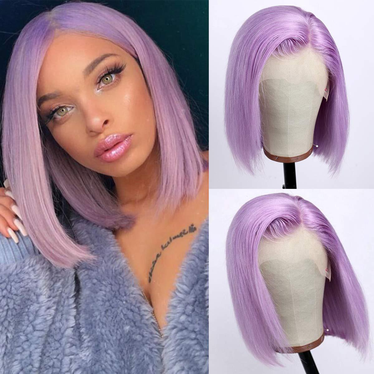 LM Purple Lavender Bob Human Hair Wig 13x6 Deep Part Lace ...