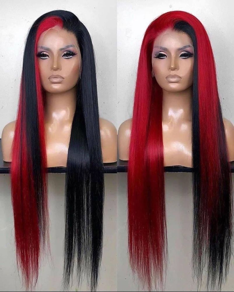 Lm Customized Unique Ombre Half Blonde And Half Black Lace Front Red Pink Straight Human Hair