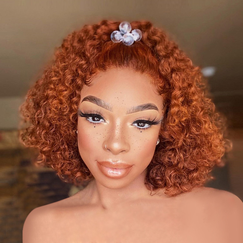LM Bob Short Ginger Orange Wig Human Hair Deep Wave 13x4 ...