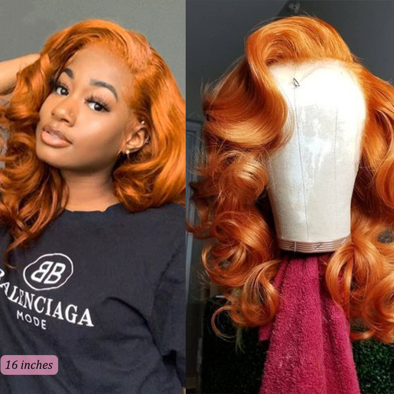 Lm Orange Lace Front 13x6 Full Lace Human Hair Ginger Body Wave Wigs For Black Women
