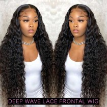 Transparent Lace frontal Wigs deep wave free shipping