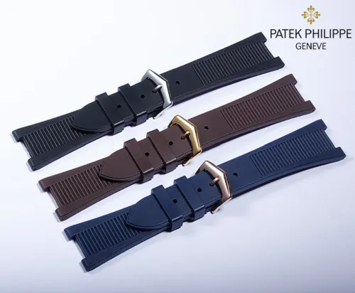 25mm Black/Brown/Navy Rubber Strap fit Patek Philippe Nautilus watches Buckle