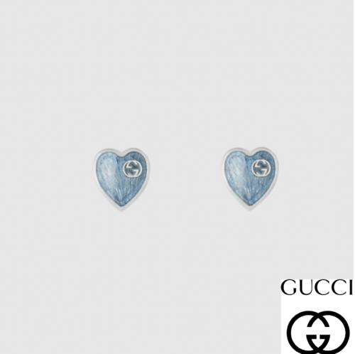 GUCCI Heart GG EARRINGS  NEW WARRANTY SILVER ladies Blue enamel