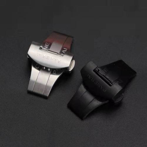 For OFFICINE PANERAI Clasp Buckle Watch Rubber Leather Strap Silver 20mm 22mm