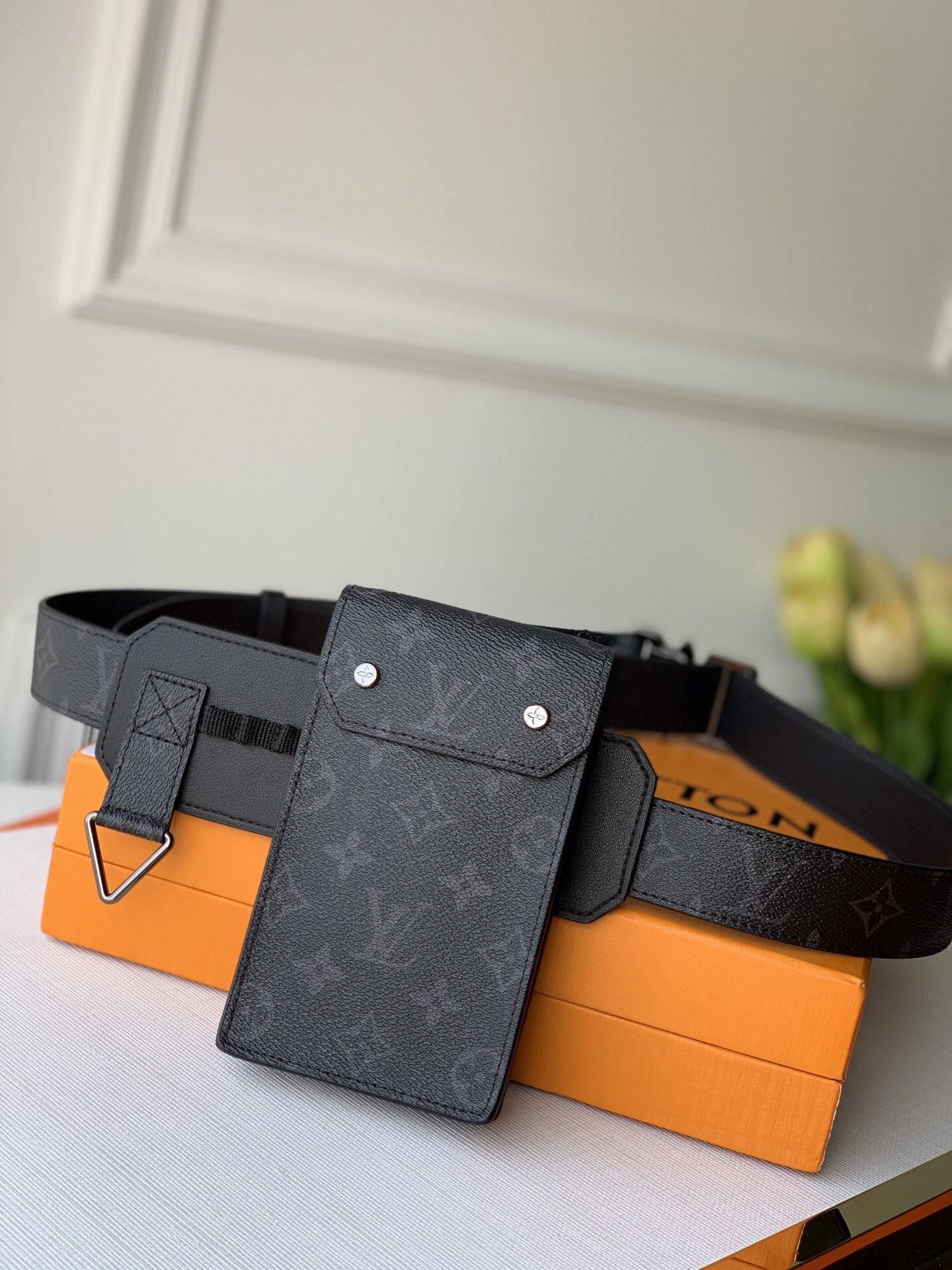 Louis Vuitton, Accessories, Louis Vuitton Mens Utility 35mm Belt Bag Sz 0  Monogram Eclipse Black Leather