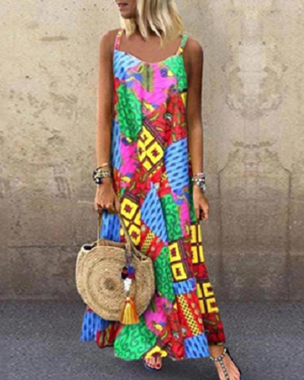 Fashion Sleeveless Summer Bohemian Printed Maxi Dress