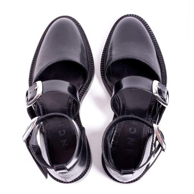 low heel color block buckle flats