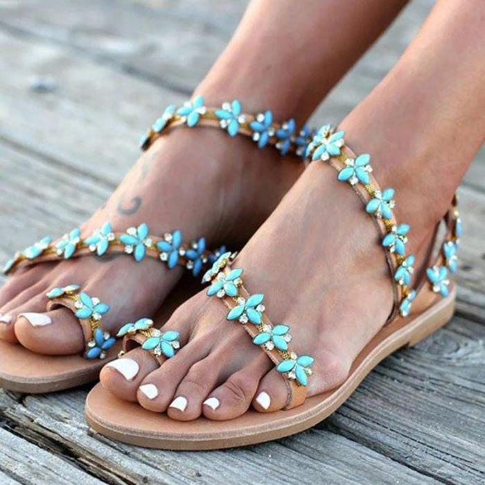 Summer Handmade Cute Beach Rhinestone Slip On Sandals