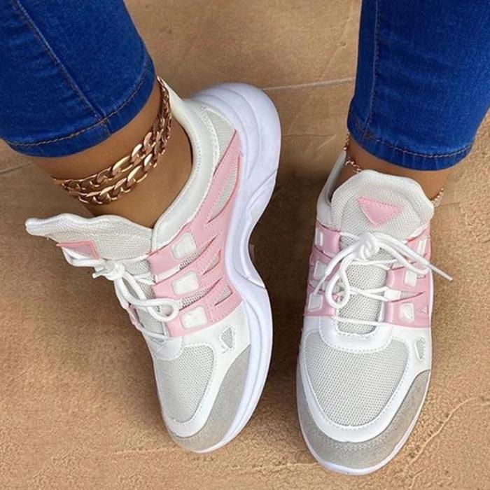 Low-Cut Upper Lace-Up Round Toe Thread Color Block Sneakers