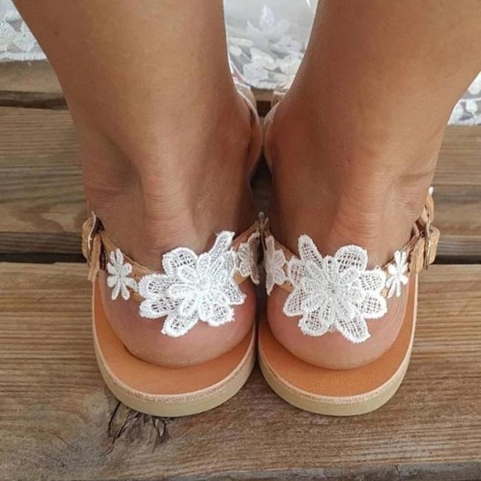 Women Wedding Lace Flower Flip-flop Slip On Sandals