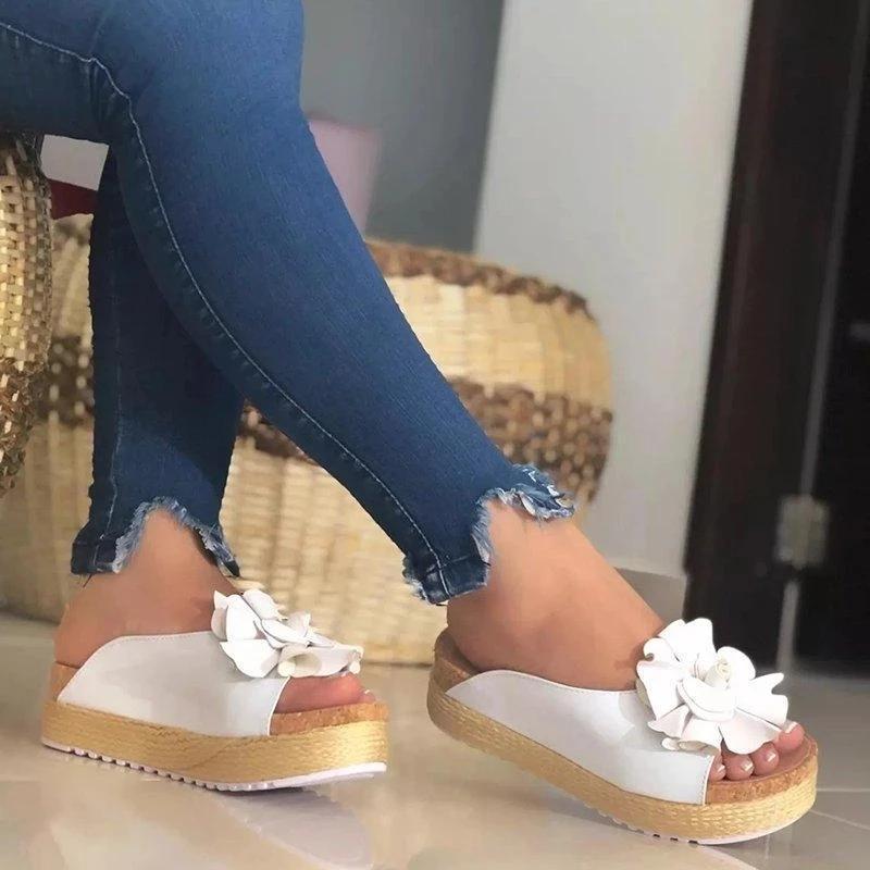 flower slip on platform sandals