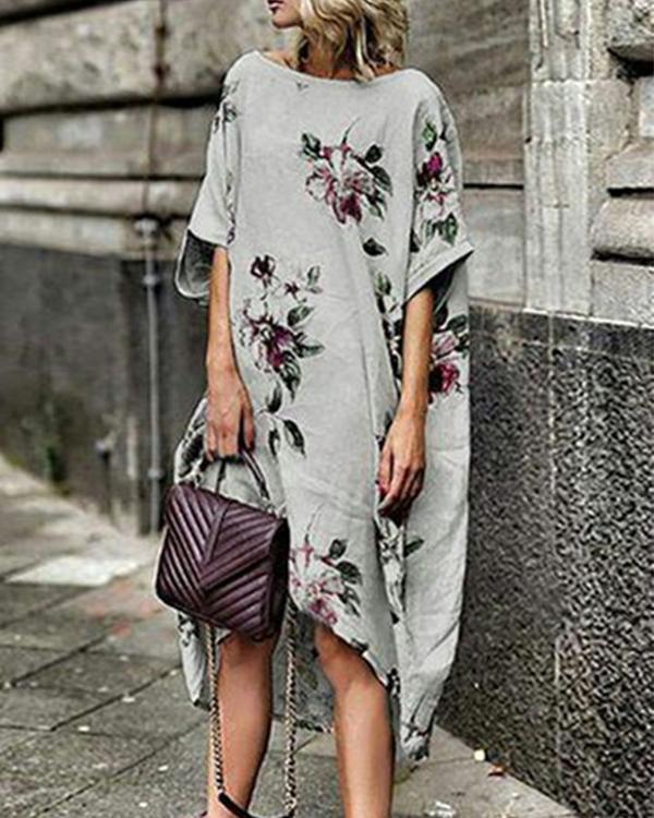 White Shift Women Half Sleeve Printed Floral Floral Maxi Dress