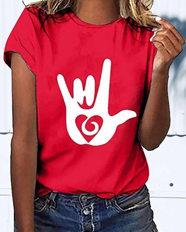 US$ 20.99 - Woman Short Sleeve Casual Abstract Crew Neck Shirts & Tops