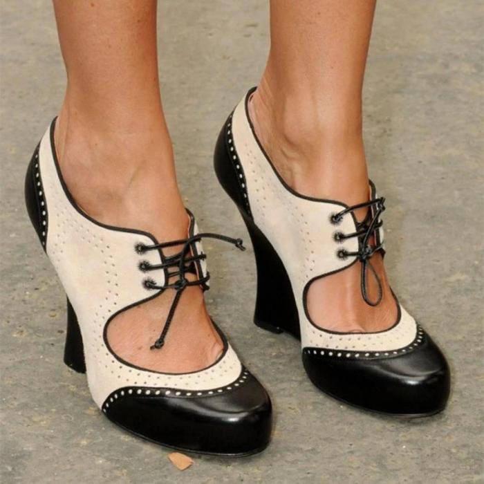 Vintage Oxford Heels Cut-Out Lace-Up Sandals