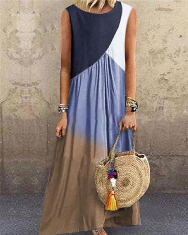 Irregular Patched Color Casual Daily Fashion Maxi Dresses