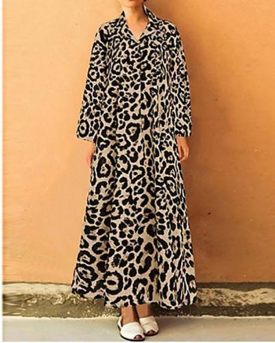 Women's Elegant Shift Leopard Printed Maxi Dress