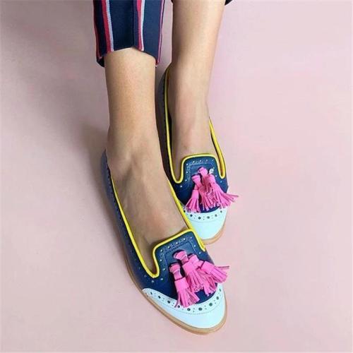 Women's Color Stitching Tassel Flat Sandals
