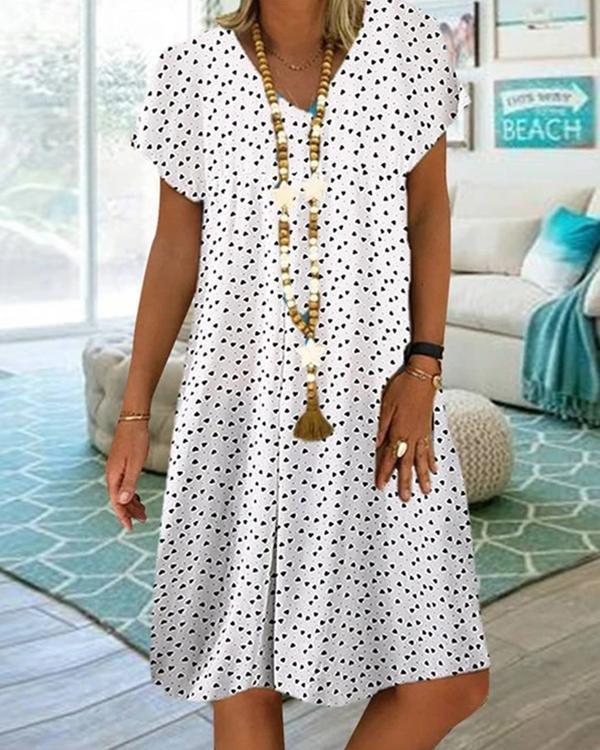 Women Casual Short Sleeve V-neck Polka Dot Printed Dress