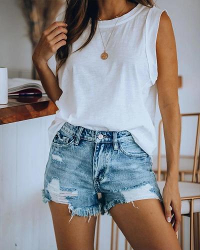 Solid Sleeveless Casual Top