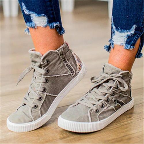 Women Lace Up Mid Calf Canvas Sneakers