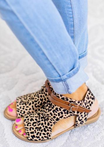 Leopard Casual Summer Leather Zipper Sandals