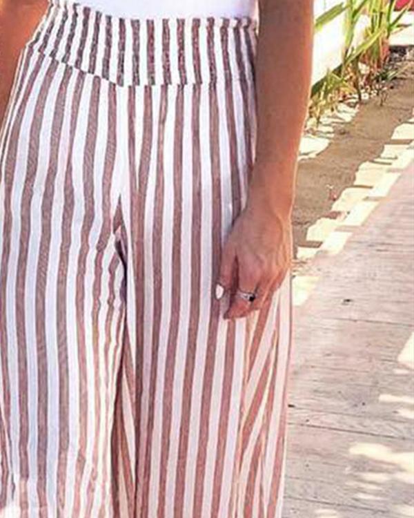 Women Casual Striped Plus Size Wide Leg Pants