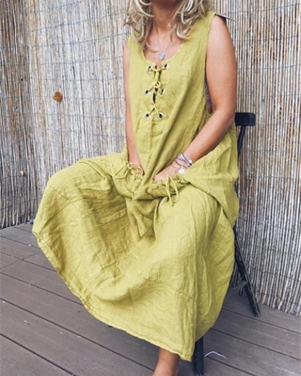 Lace-Up Sleeveless Solid Color Maxi Dress