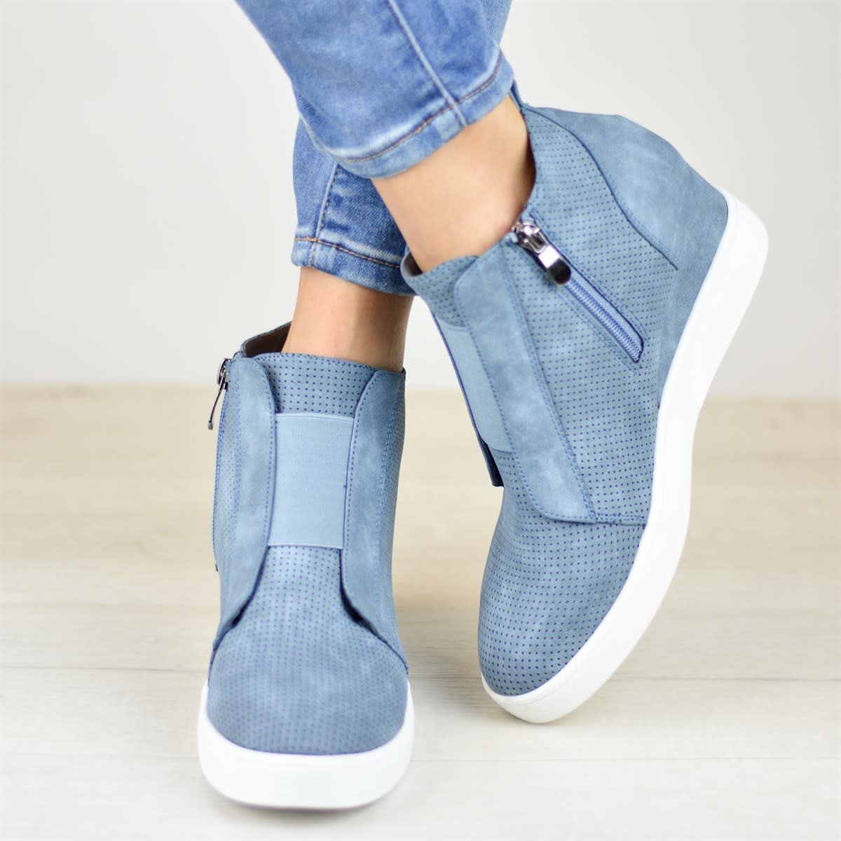 comfort zipper wedge sneakers