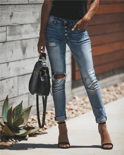 Women's  Vintage Urban Hollow Out Fashion Denim Bottoms Jeans Skinny Pants