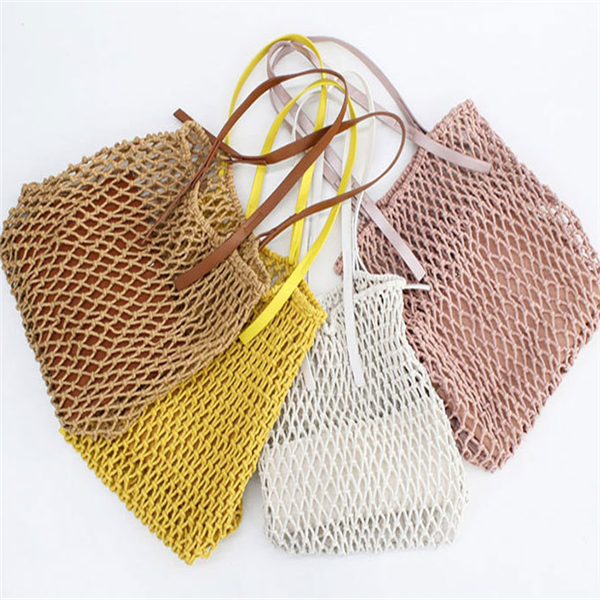 Cotton Rope Woven Hollow Shoulder Portable Beach Fish Net Bag