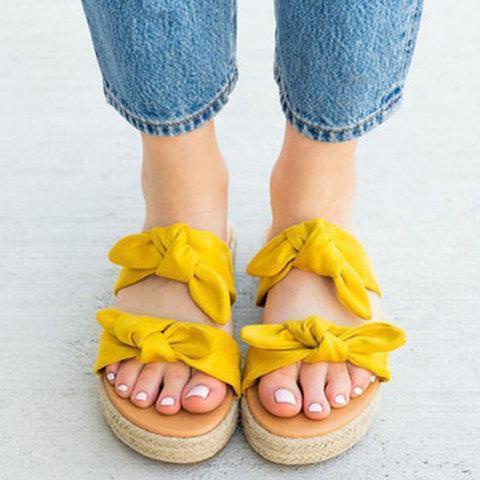 Bowknot Cloth Upper Platform Summer Slide Sandals