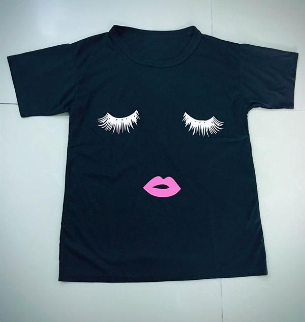 Women Casual Round Neck Lips Printed Short Sleeve T-Shirts Tops