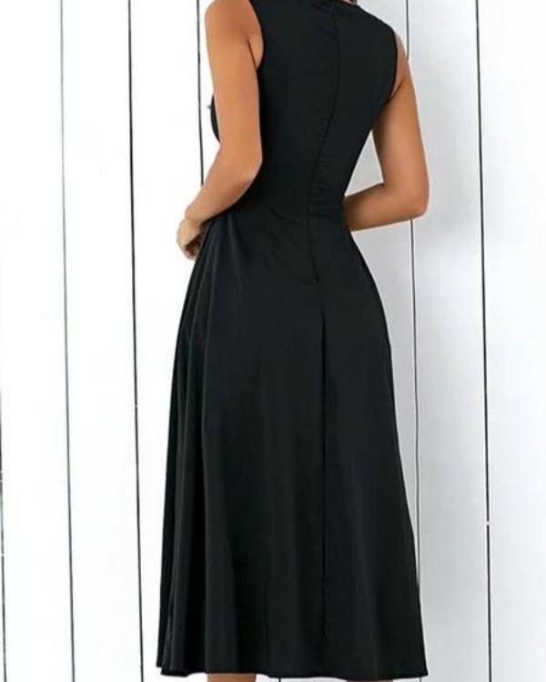 Black A-line Women Sleeveless Pockets Solid Summer Dress