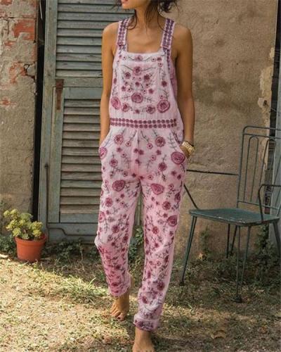 Casual Sleeveless Floral Jumpsuit