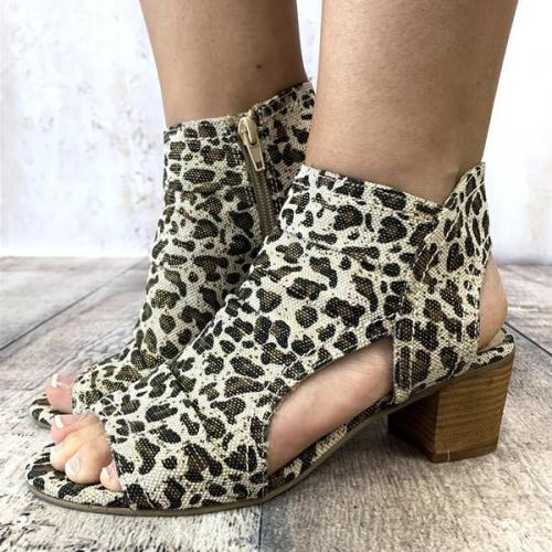 Summer Vintage Chunky Heel  Leopard Sandals