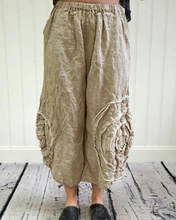 Fashion Solid High Waist Casual Wide Leg Pants