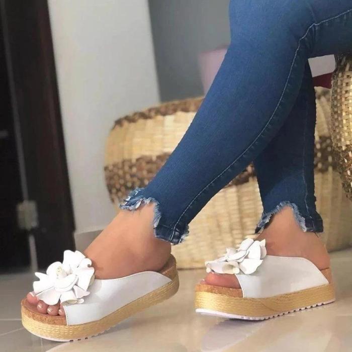 Flower Espadrille Sandals Slip-On Peep Toe Women Platforms