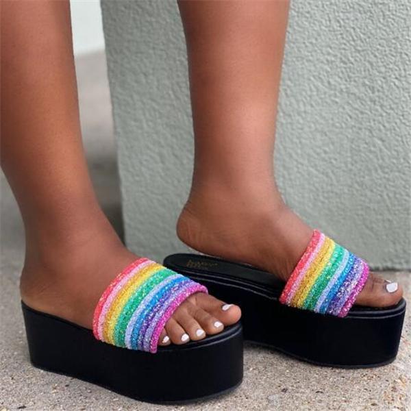 Open Toe Rainbow Multicolor Striped Sandals