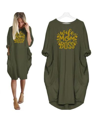 Printing Oversized Long T-Shirt Midi Dress With Pockets