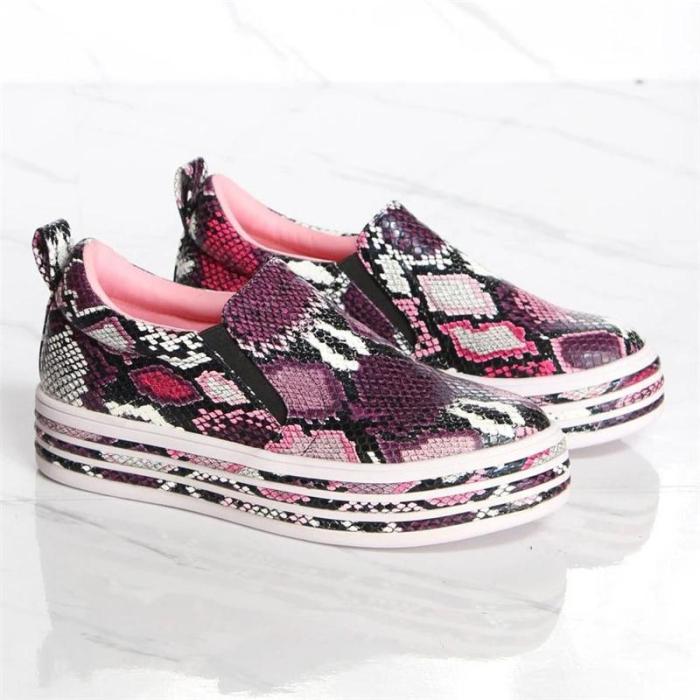 Women Fashion Daily Snakeskin Slip-on Shoes Round Toe Sneakers