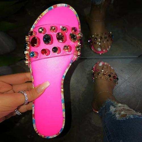 Pairmore Popular Candy Color Rhinestone Flat Slippers