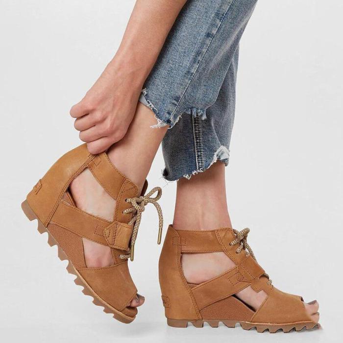 Spring And Summer High Slope With Lace-Up Sandals