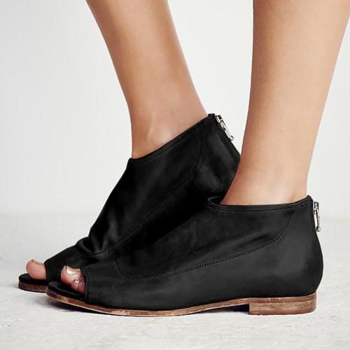 Women Peep Toe Sandals Casual Comfort Zipper Shoes
