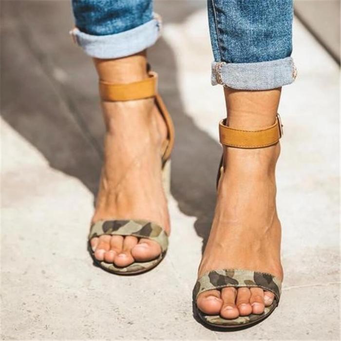 Fashion Simple Camouflage High Heel Sandals