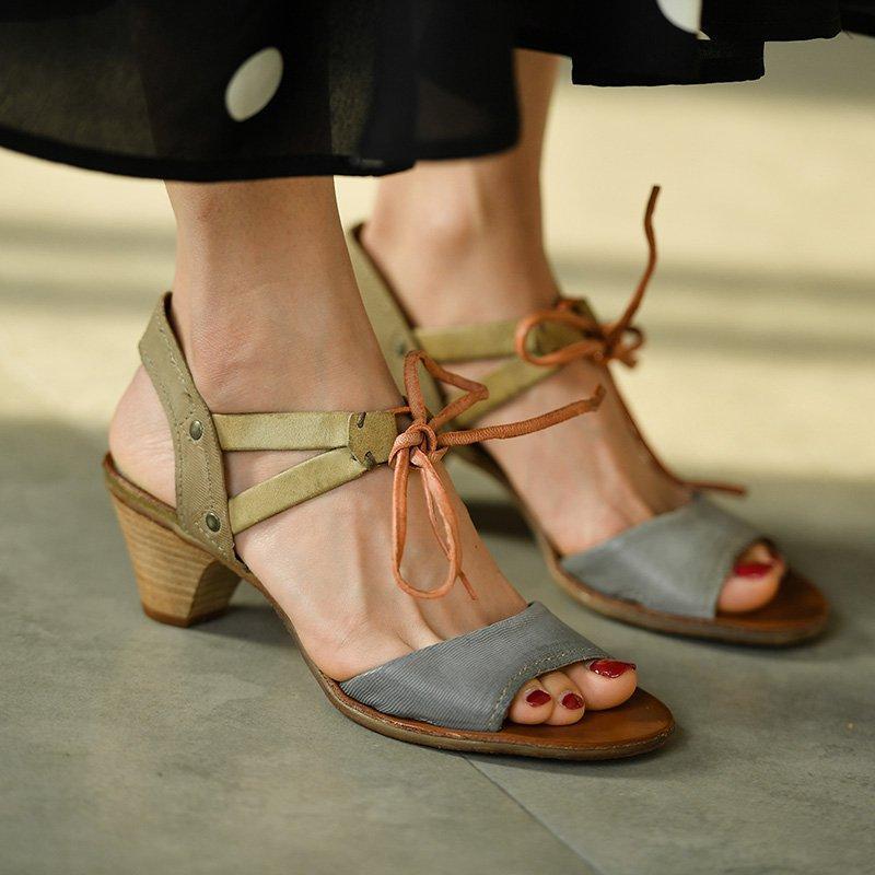 low block heel sandals brown